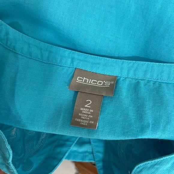 Chico’s Embroidered Linen Blend Tunic Popover Top In Blue Size L - Picture 5 of 9